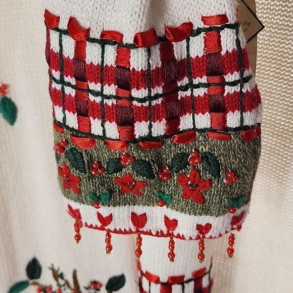 Vtg Cardinal Embroidered Beaded Crocheted Cardigan Sweater With Scarf - Picture 14 of 16